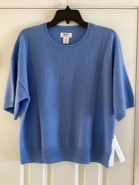 WILT 100%Cashmere Crew Neck Short Sleeve Drop Shoulder Sweater Periwinkle Blue